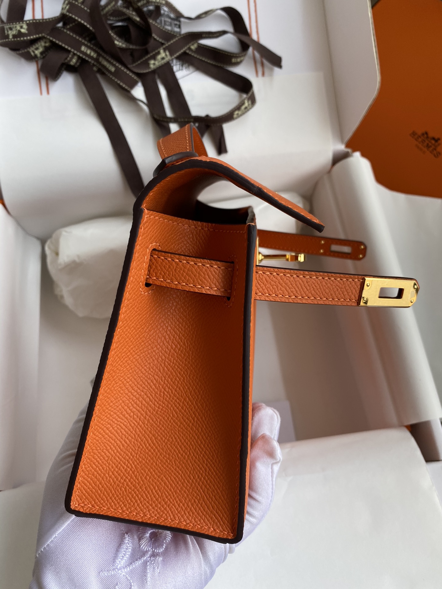 Hermes Mini Kelly Pochette 22cm Bag In Orange Epsom Leather